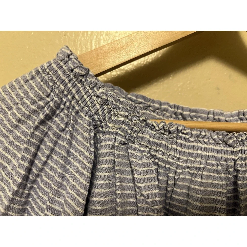 Olympic Gregory Grigoropoulos Blue White Stripe Crop‎ Peasant Blouse Top Greece